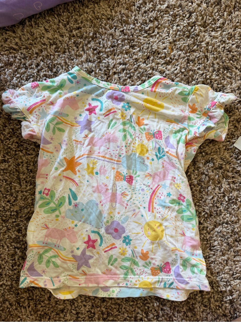 Magnetic Me White Short Sleeve Top with Pastel Rainbow Unicorn Print